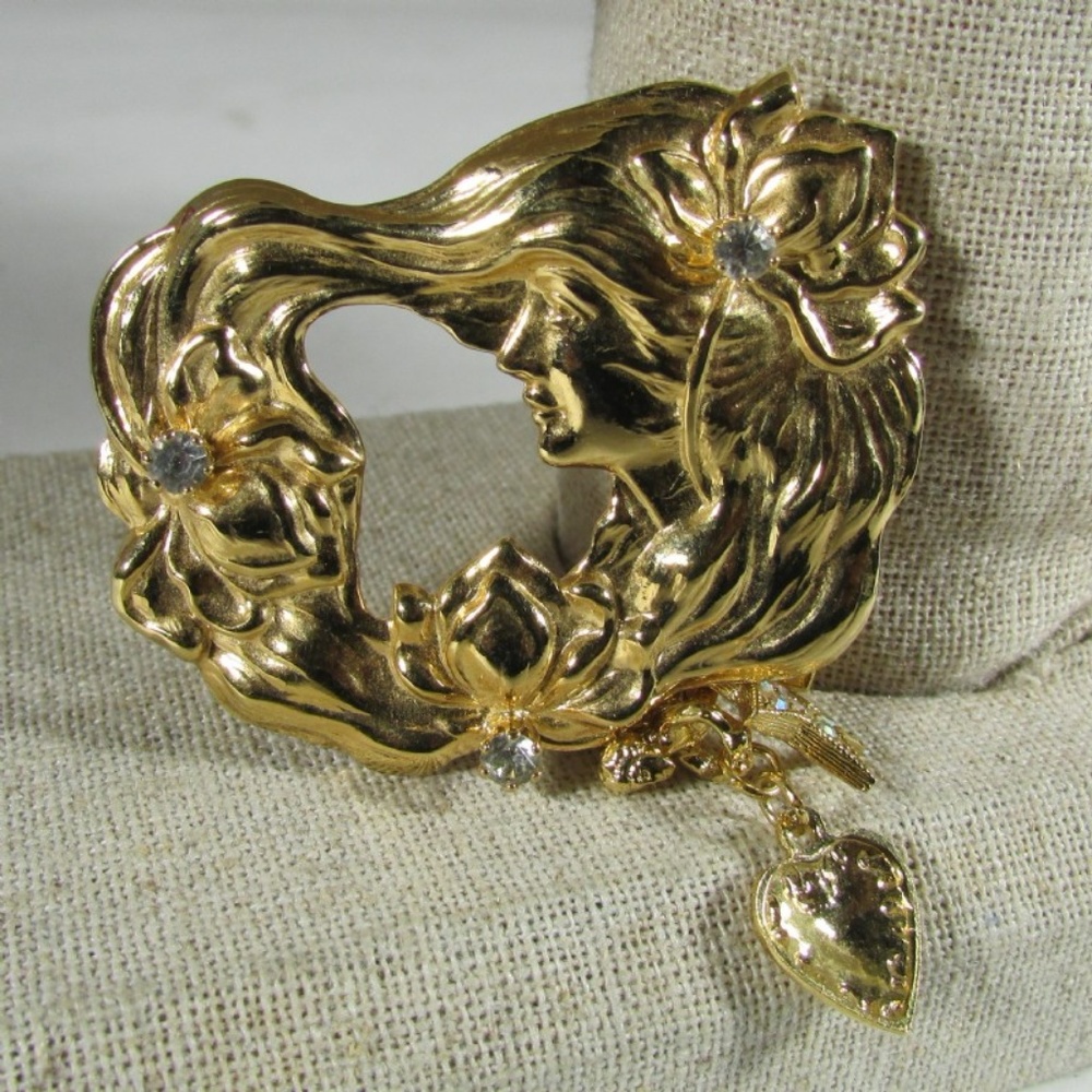 Vintage Kirk Folly Rhinestone Flower Fairy GOLD PL